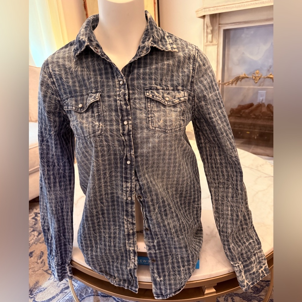 Arizona grid design, stonewashed denim Button Down Shirt‎